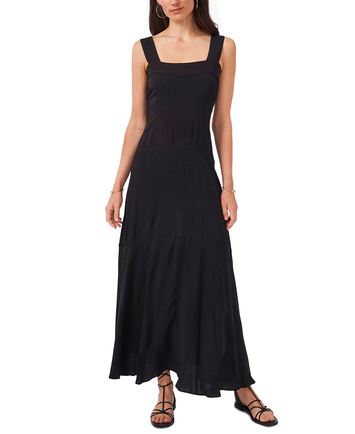 Vince Camuto Paneled Challis Tank Dress with Smocked Back, Black