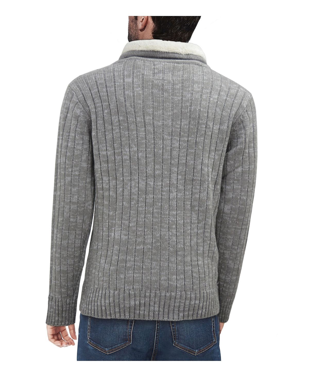 X-Ray Men's Knitted Shawl Collar Sweater, Light Gray