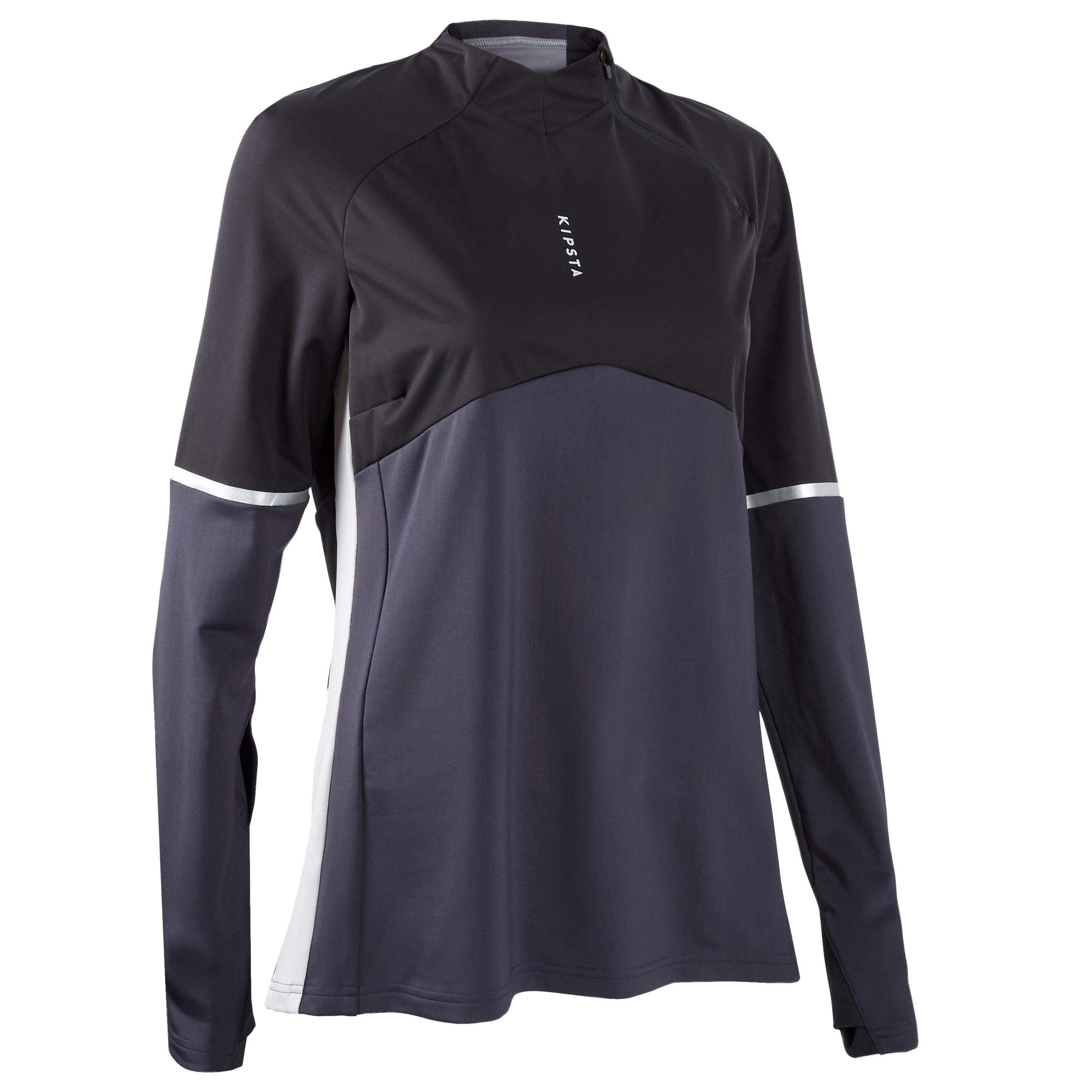 Football training sweatshirt T500 women's black KIPSTA, black/charcoal gray