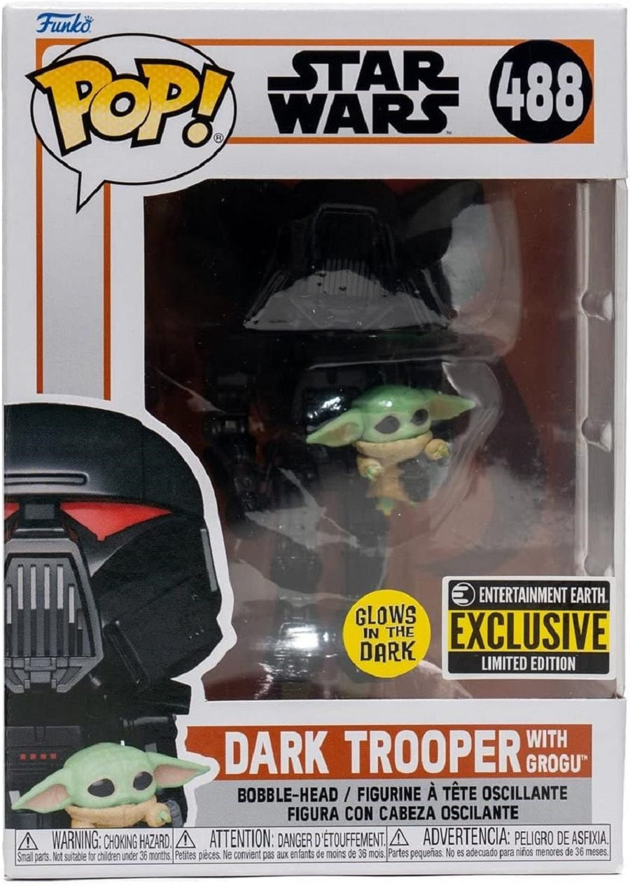 Funko POP! Star Wars: The Mandalorian - Dark Trooper Holding Grogu Glow-in-The-Dark Exclusive