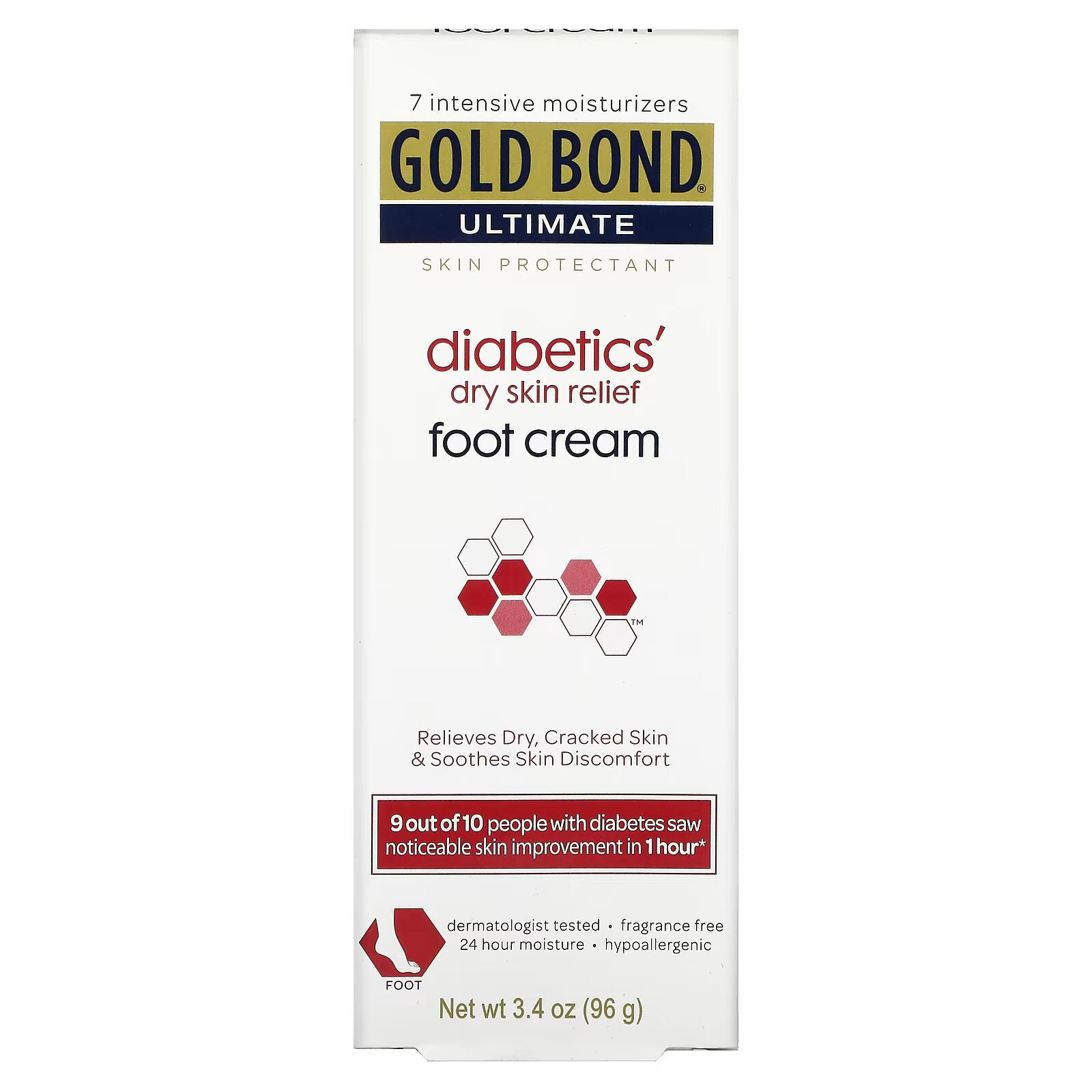 Gold Bond, Ultimate, Diabetic Foot Cream for Dry Skin, Fragrance Free, 3.4 oz (96 g)