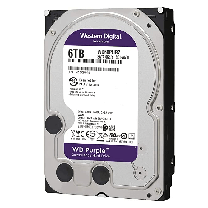 القرص الصلب ويسترن ديجيتال WD Purple سعة 6 تيرابايت مقاس 3.5 بوصة WD60PURZ - WD62PURX