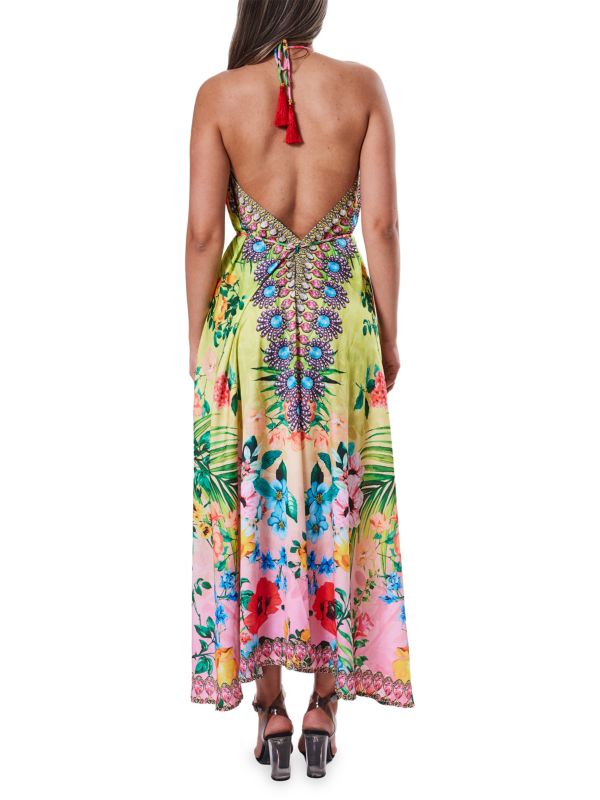 Ranee's beach dress with floral print and halter neckline, multicolor