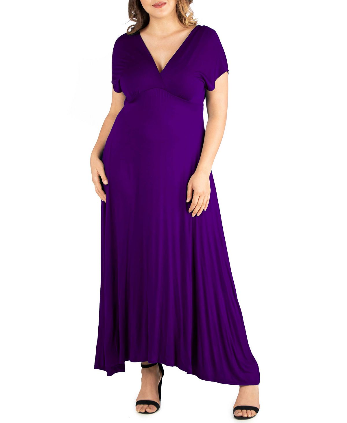 Women's Plus Size High Waist Maxi Dress 24seven Comfort Apparel violet