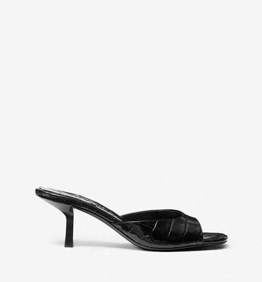 Michael Kors Anita Crocodile Embossed Leather Heeled Mule, Black