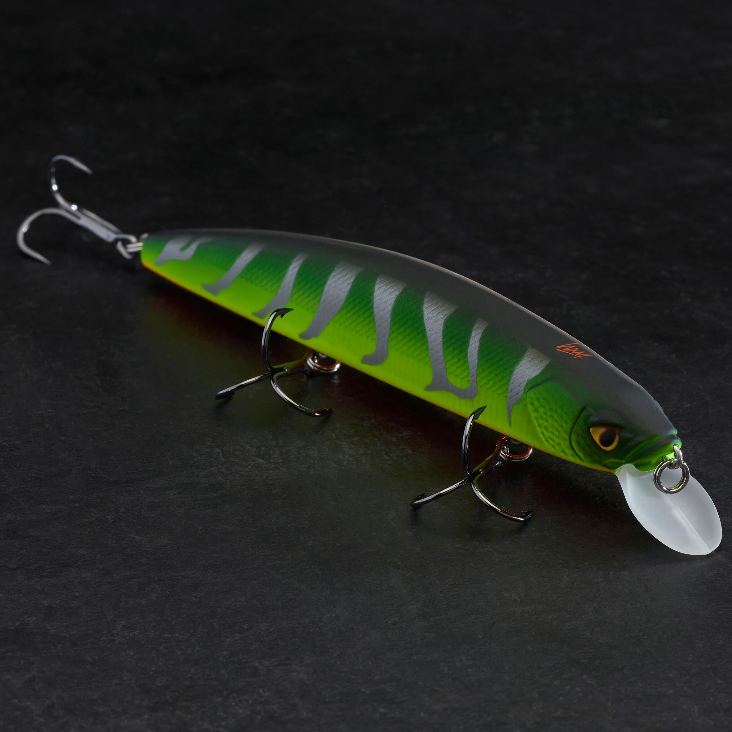 Jerkbait wobbler MINNOW WXM JKMNW 130 SP Firetiger CAPERLAN neon dark green/neon yellow/neon blood orange