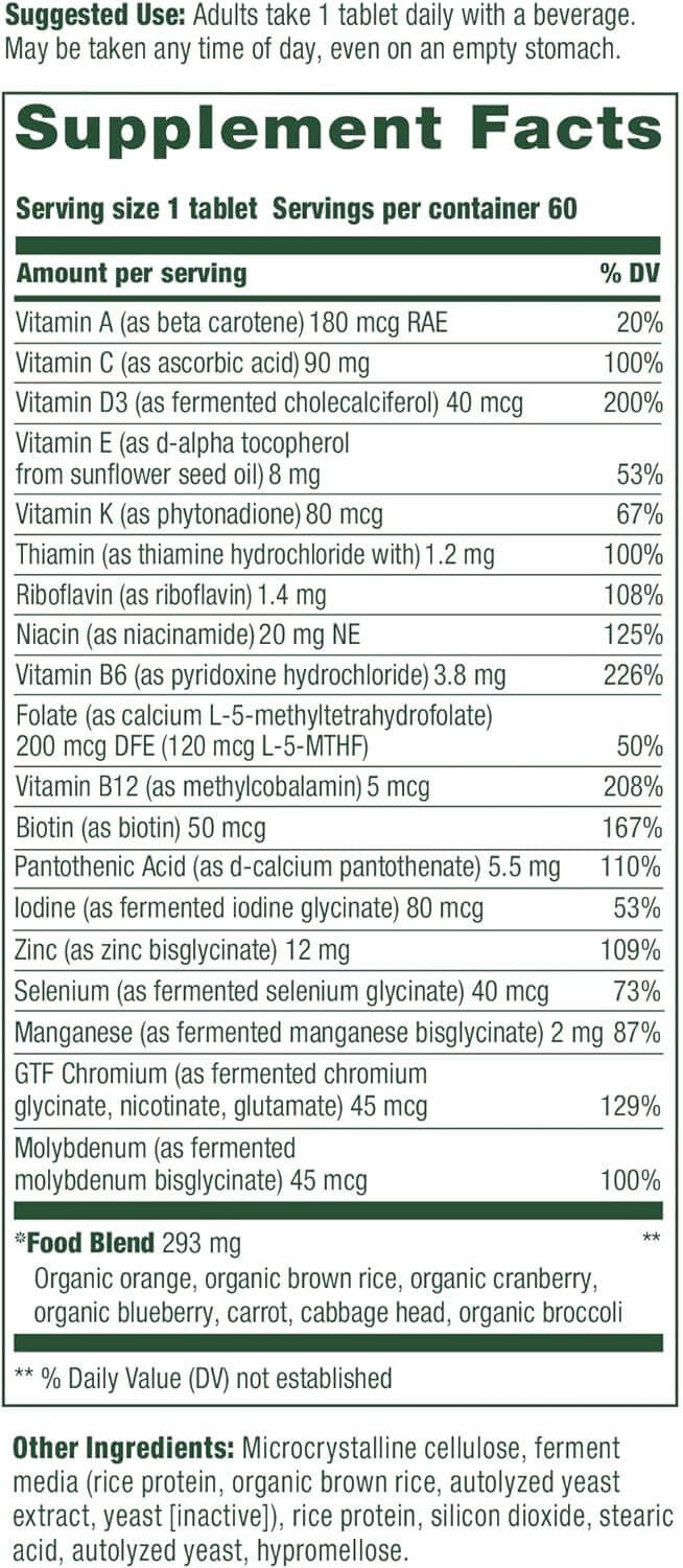 Multivitamin for Men 55+ MegaFood One Daily Optimal Aging & Immune Support Supplement Vegetarian, 60 Tablets