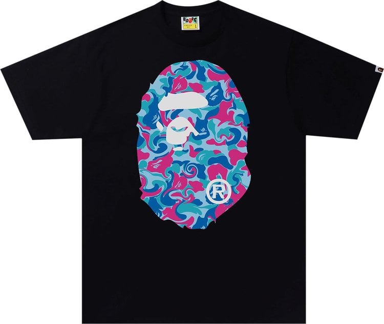 تي شيرت BAPE Marble Camo Big Ape Head باللون الأسود، أسود