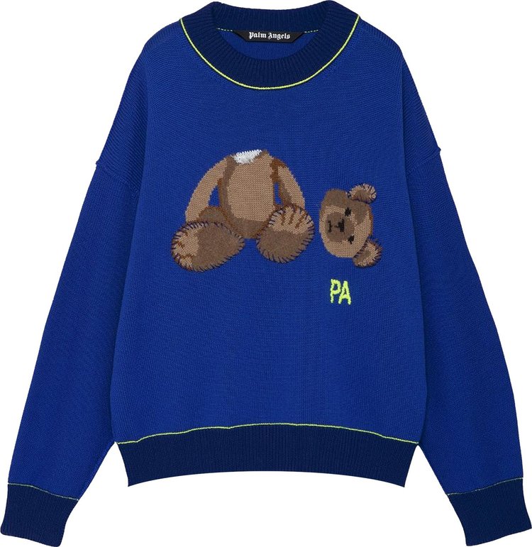 Palm Angels Bear Sweater 'Blue/Brown', blue