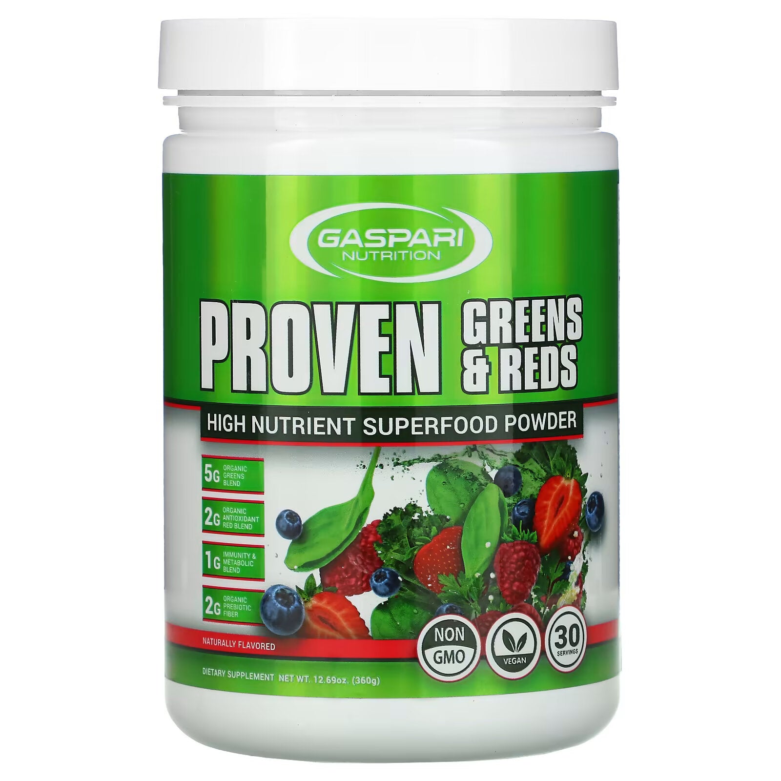 Gaspari Nutrition Proven Greens & Reds superfood powder with high nutritional content Natural Flavored, 360 g (12.69 oz)