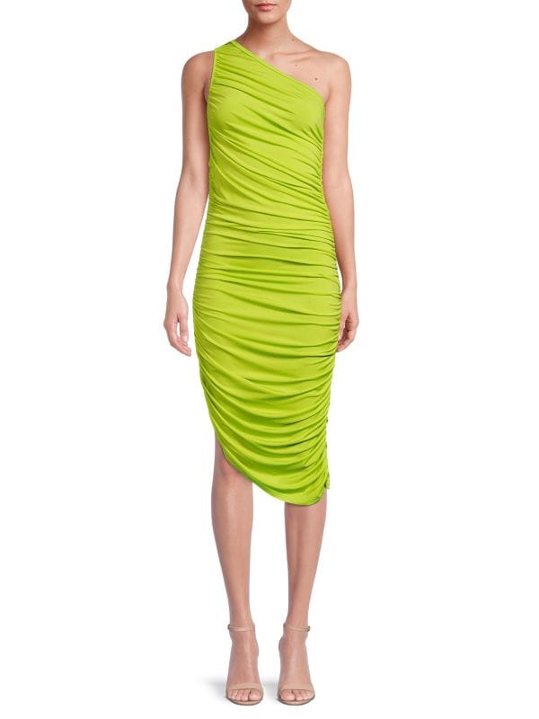 Renee C. Lime One Shoulder Ruffle Bodycon Dress