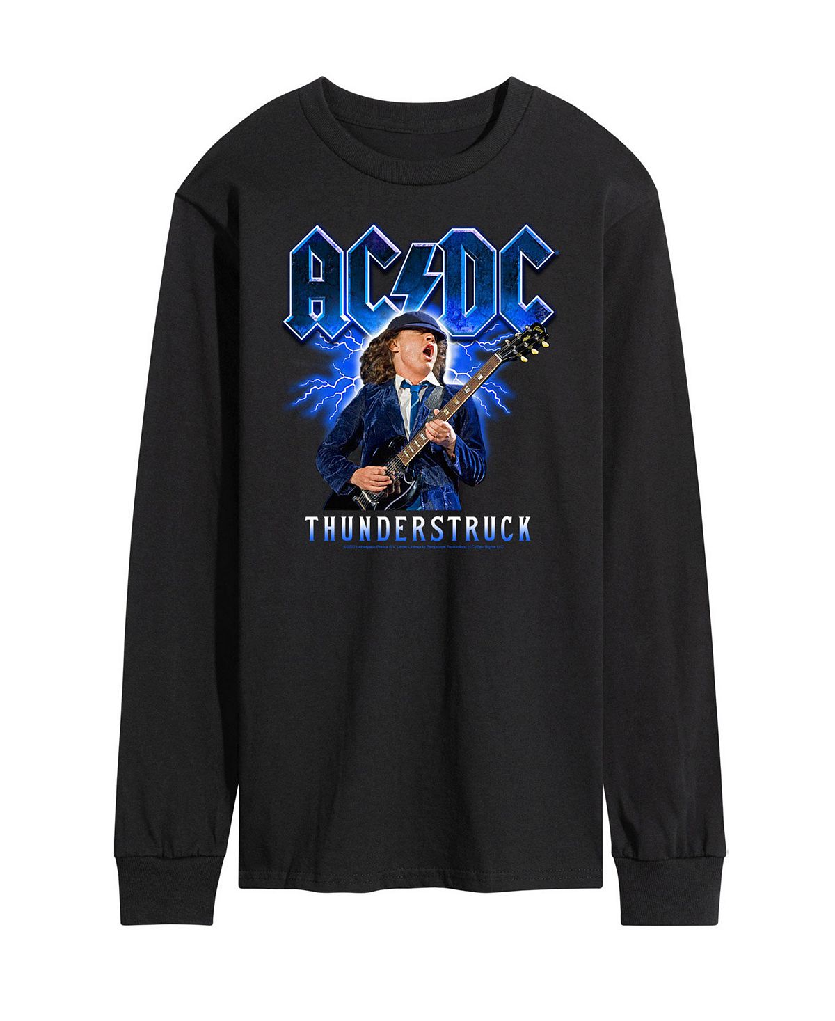 تي شيرت رجالي بأكمام طويلة من ACDC Thunderstruck AIRWAVES، أسود