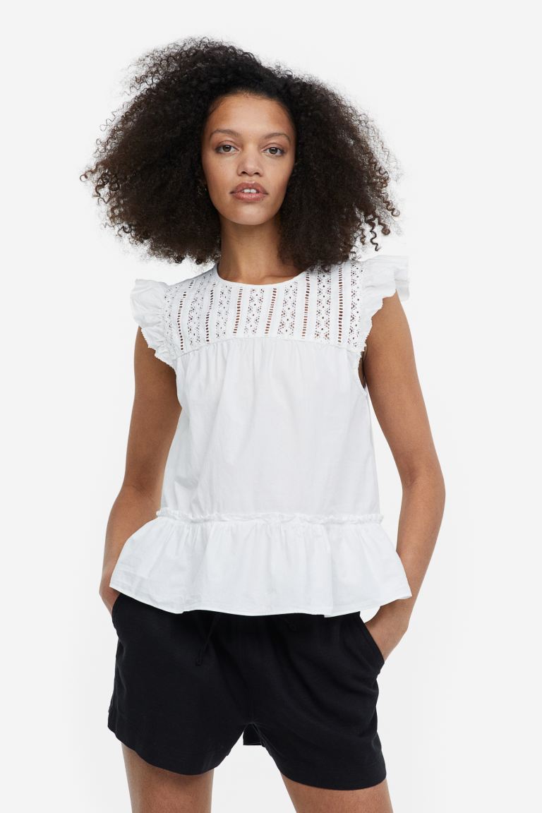 H&M flutter sleeve top, white