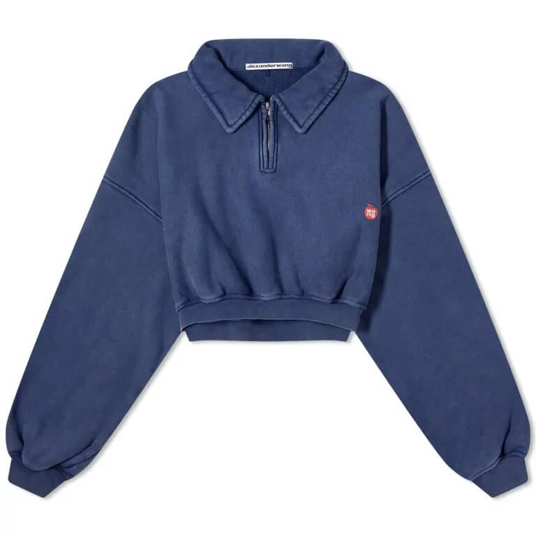 Alexander Wang Shrunken Half Zip Sweatshirt, dark blue