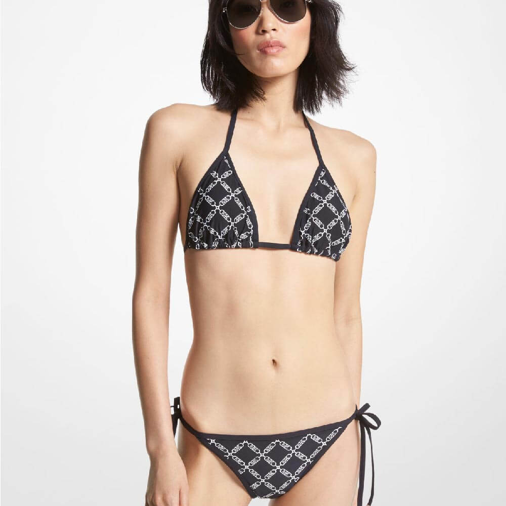 Michael Kors Empire Logo Triangle Bikini Top, Black/Grey