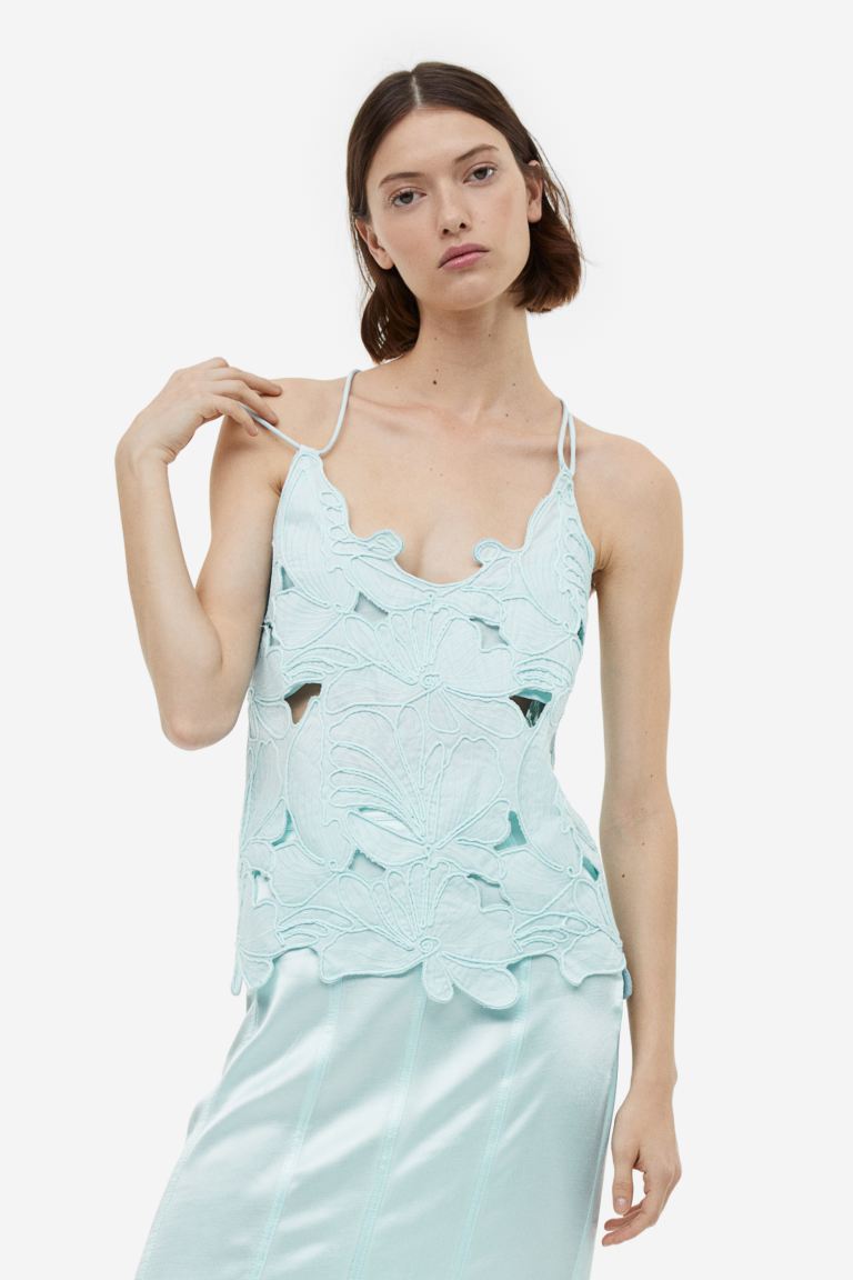 H&M embroidered top, light turquoise