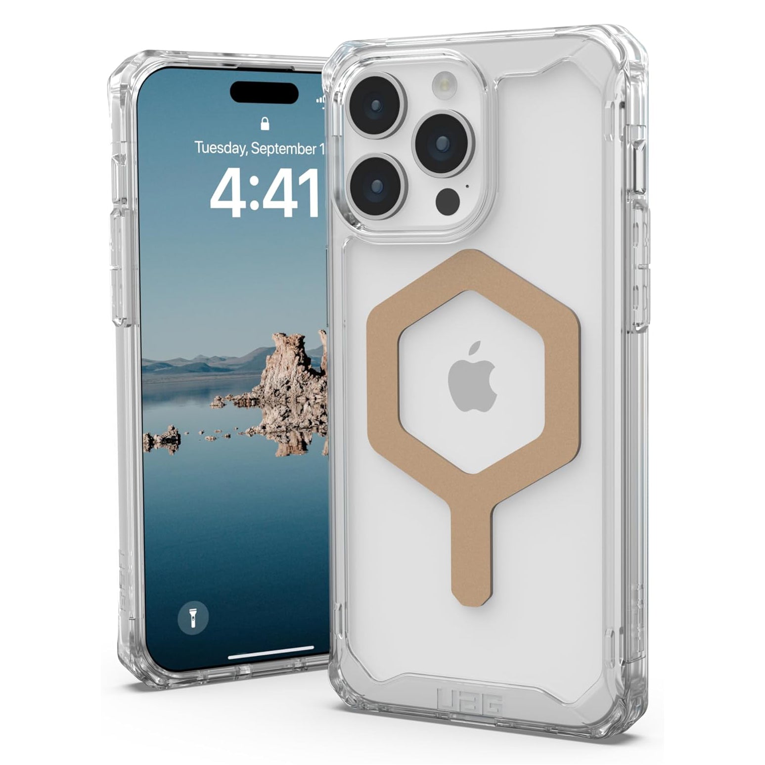 Case UAG Plyo for iPhone 15 Pro Max, Ice/Gold