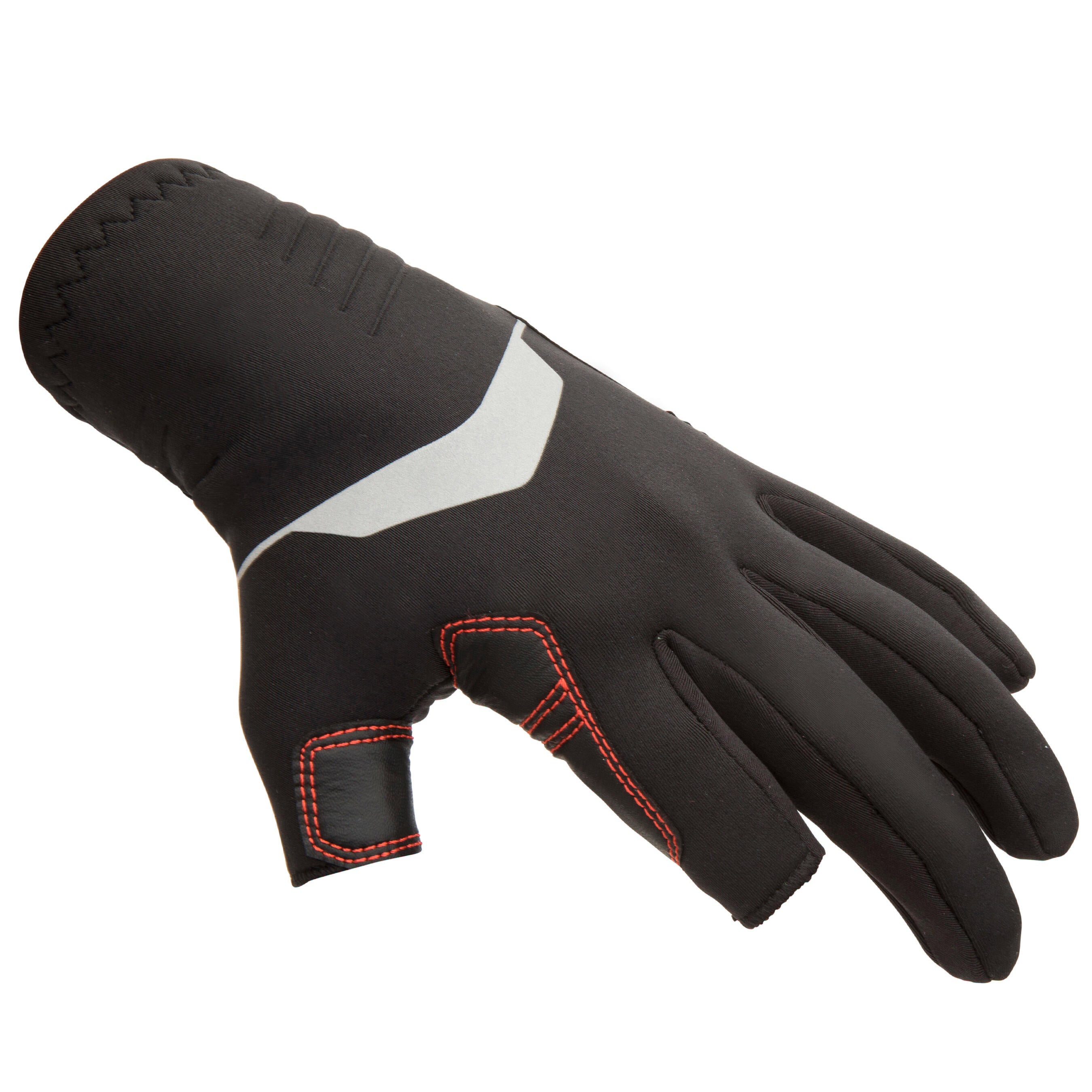 Neoprene sailing gloves for women/men 1mm two fingers open 500 black TRIBORD , black Red