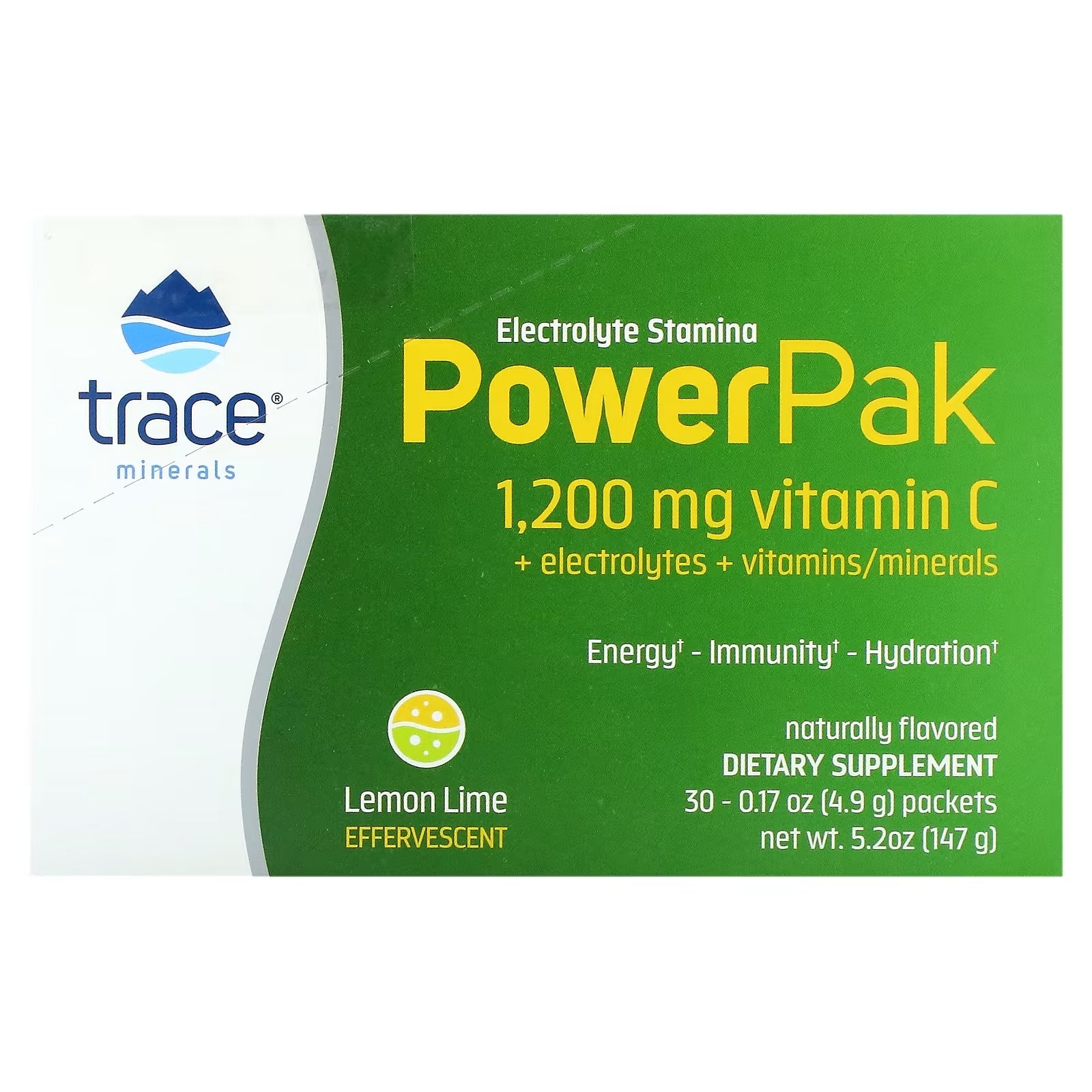 Dietary Supplement Trace Minerals Electrolyte Stamina PowerPak, lemon / lime, 30 packets of 4.9 g