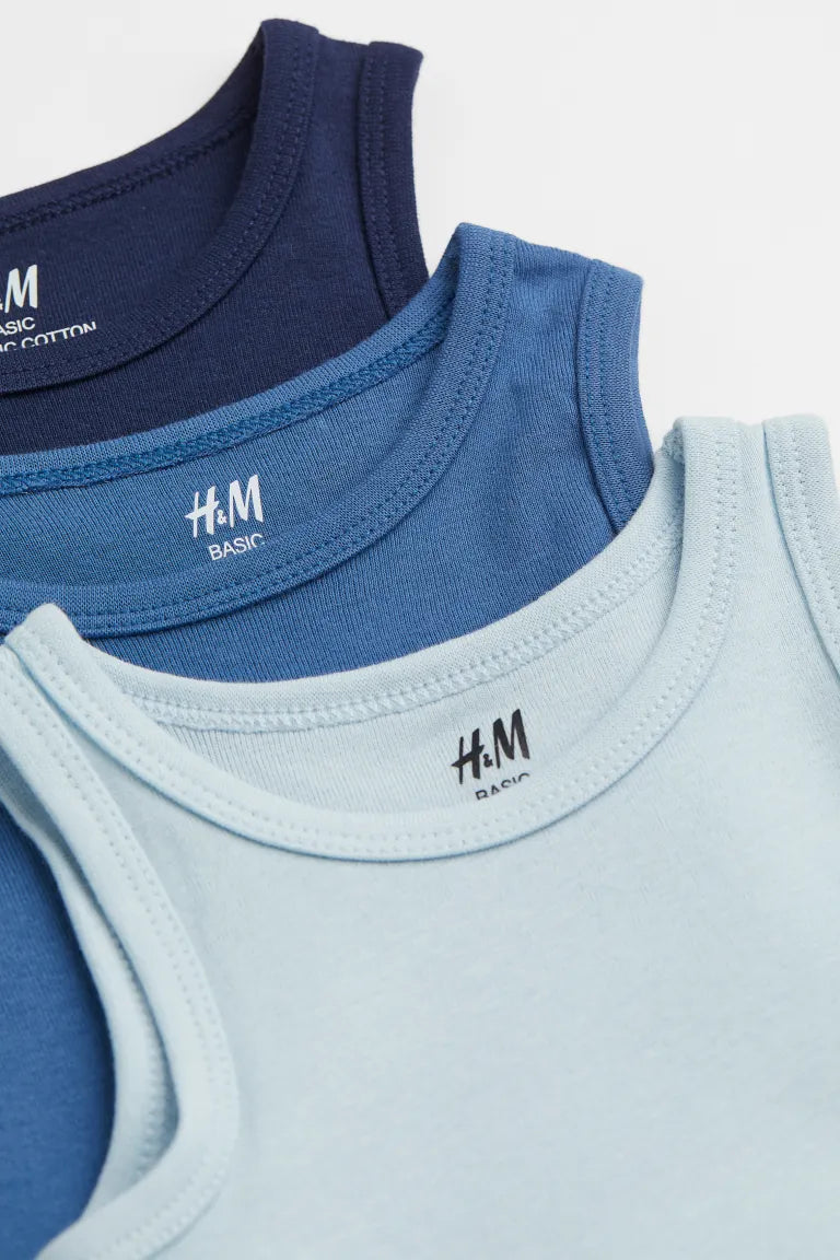 5 مجموعات من بدلة الجسم القطنية من H&amp;M، باللون الأزرق الداكن/الأزرق الفاتح