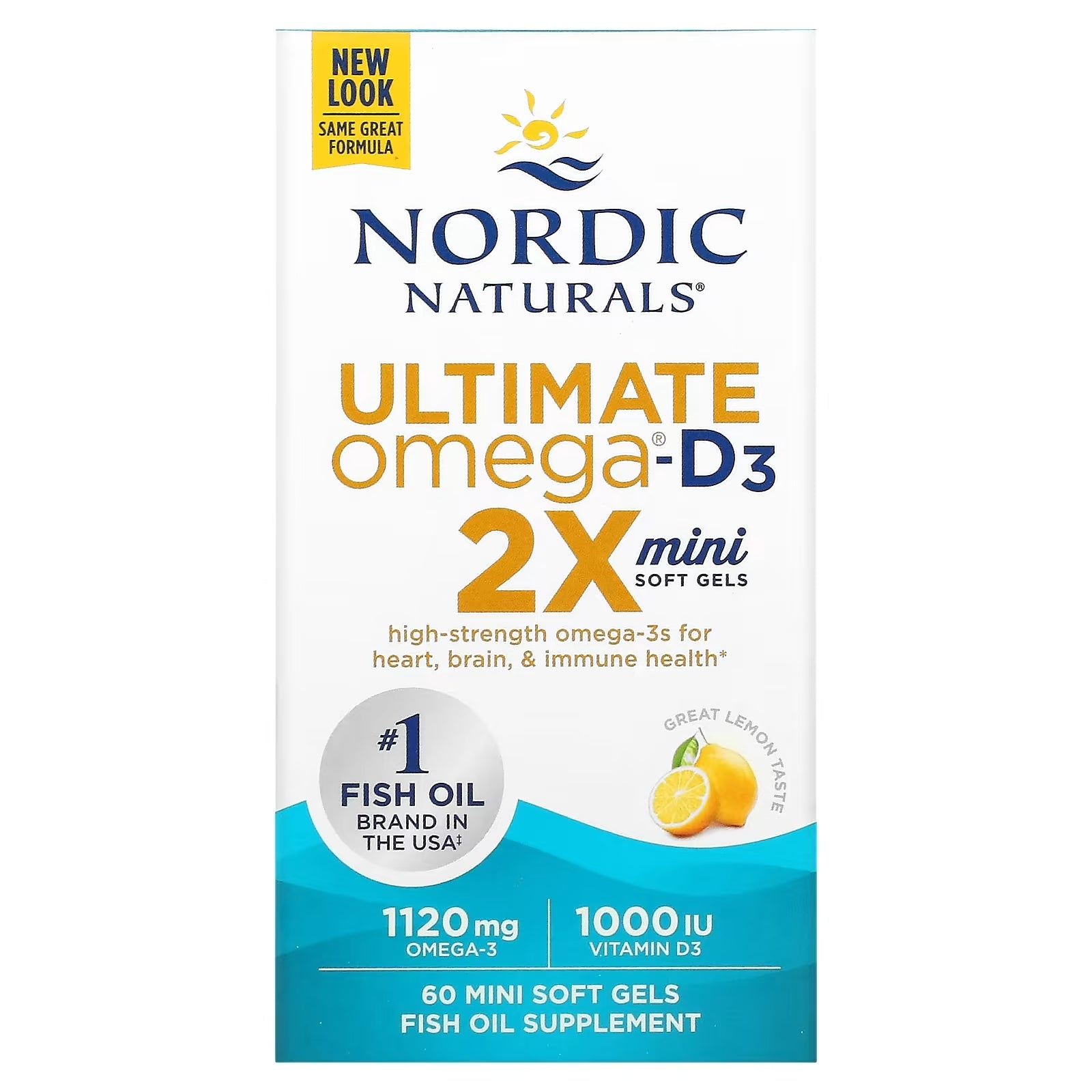 Omega with Vitamin D3 Nordic Naturals Ultimate, Lemon, 60 Mini Softgels