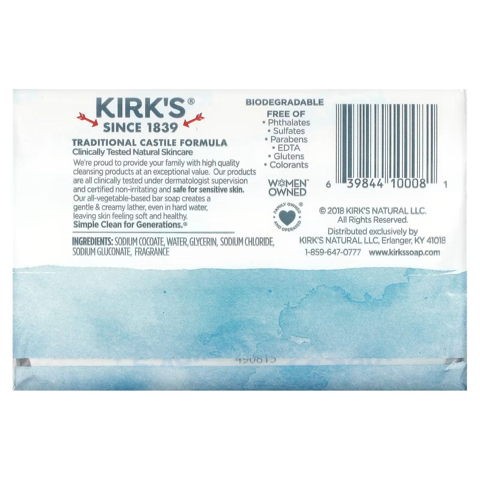 Kirk's, Gentle Castile Soap with Premium Coconut Oil original fresh scent, 3 pcs. 113 g (4 oz) each