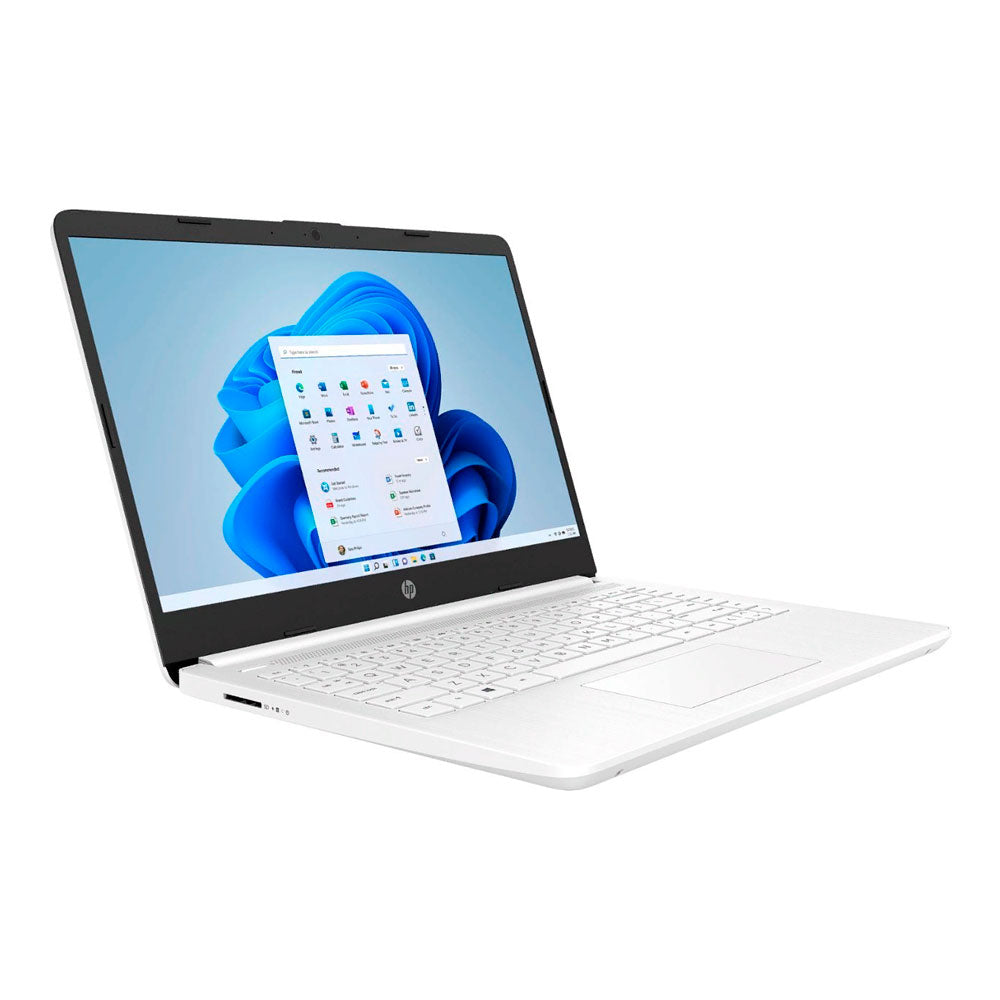 كمبيوتر محمول HP 14-dq0052dx، 14 بوصة، 4 جيجابايت/64 جيجابايت، Intel Celeron N4120، Intel UHD Graphics، لوحة مفاتيح إنجليزية بيضاء