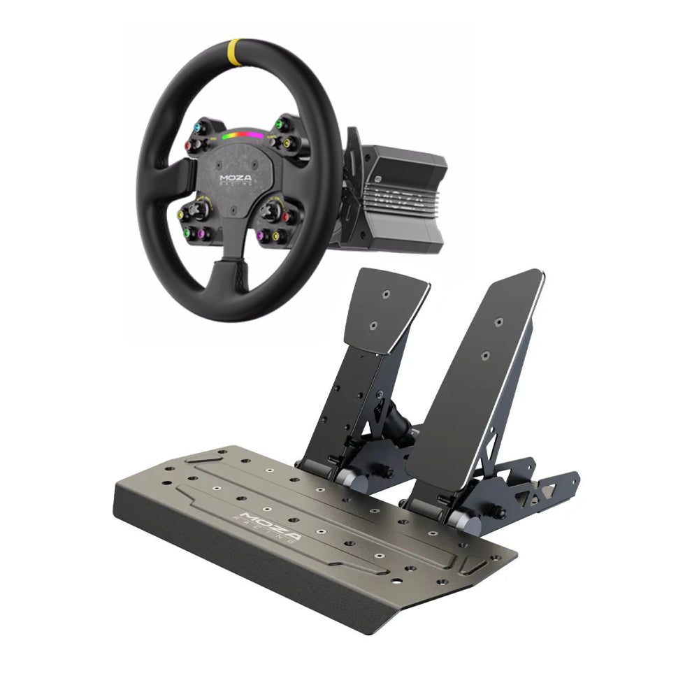 Moza R12 steering wheel, steering wheel base + RS V2 steering wheel, black + 2 SR-P pedals, black