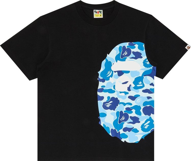 تي شيرت BAPE ABC Side Big Ape Head باللون الأسود/الأزرق، باللون الأسود