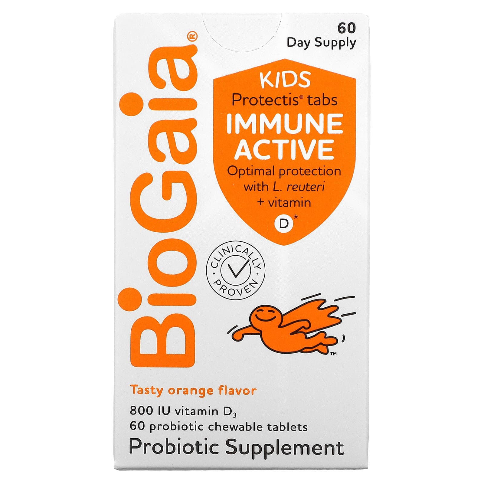 Food Supplement Bio  Gaia Immune Active with L .  Reuteri with vitamin D, orange 60 chewable tablets