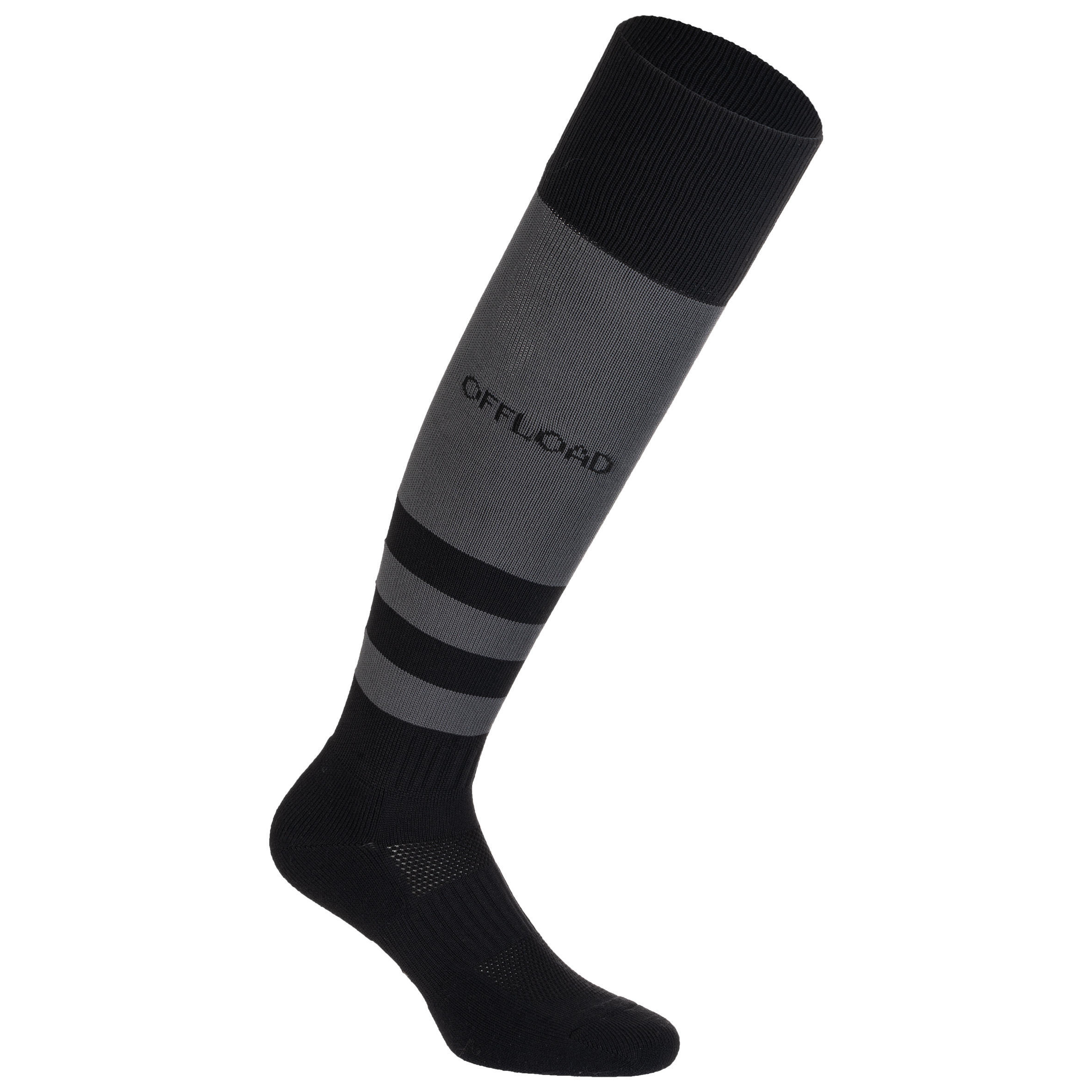 Rugby socks R500 high adult black/grey OFFLOAD, anthracite grey/black