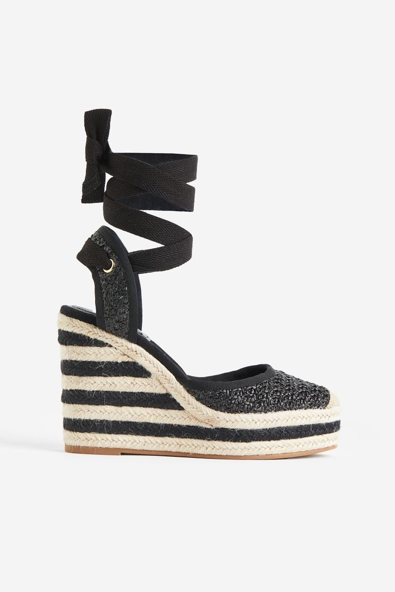 H&M wedge espadrilles, black/stripe