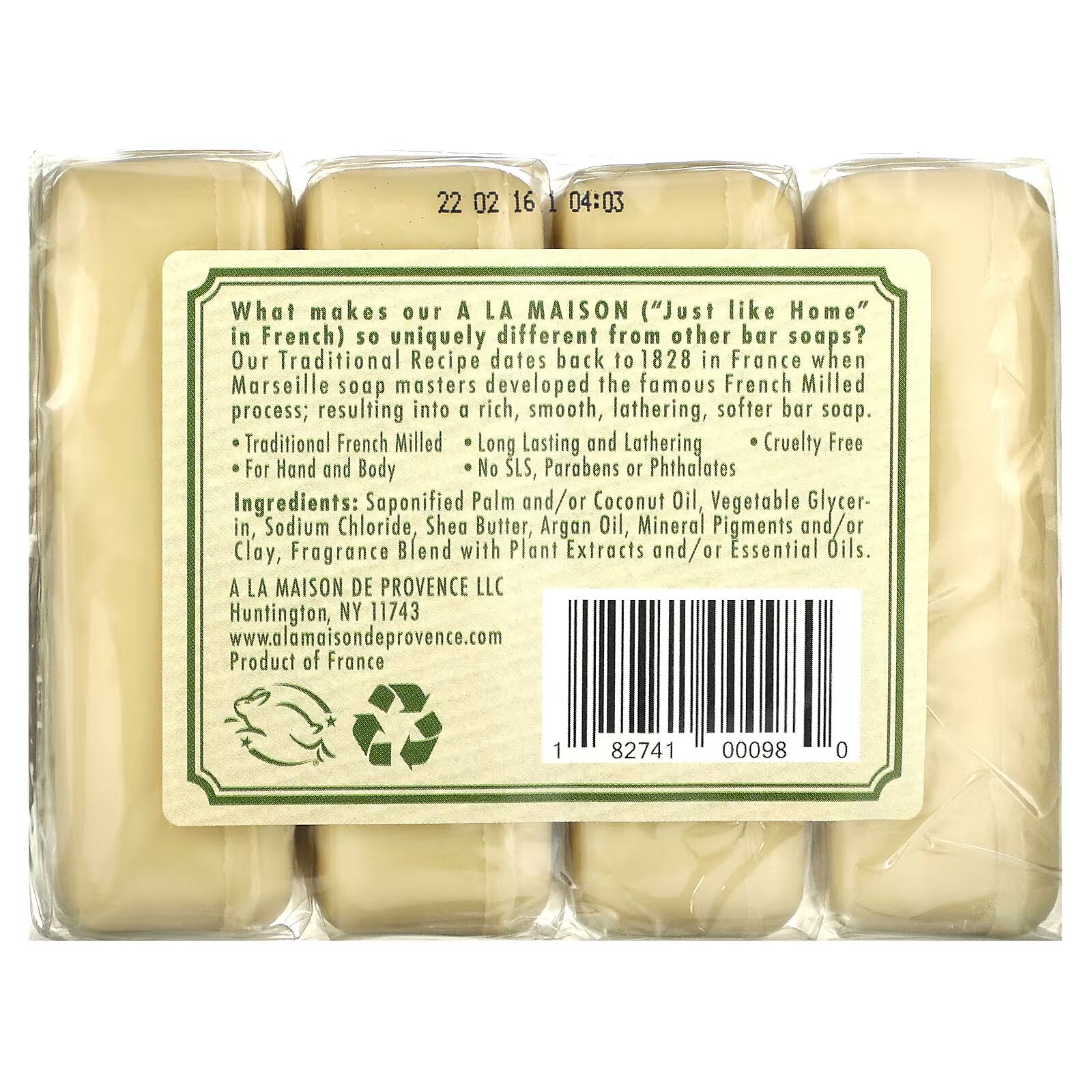 A La Maison de Provence, Hand & Body Bar Soap, Rosemary & Mint Scent, 4 x 100 g (3.5 oz)