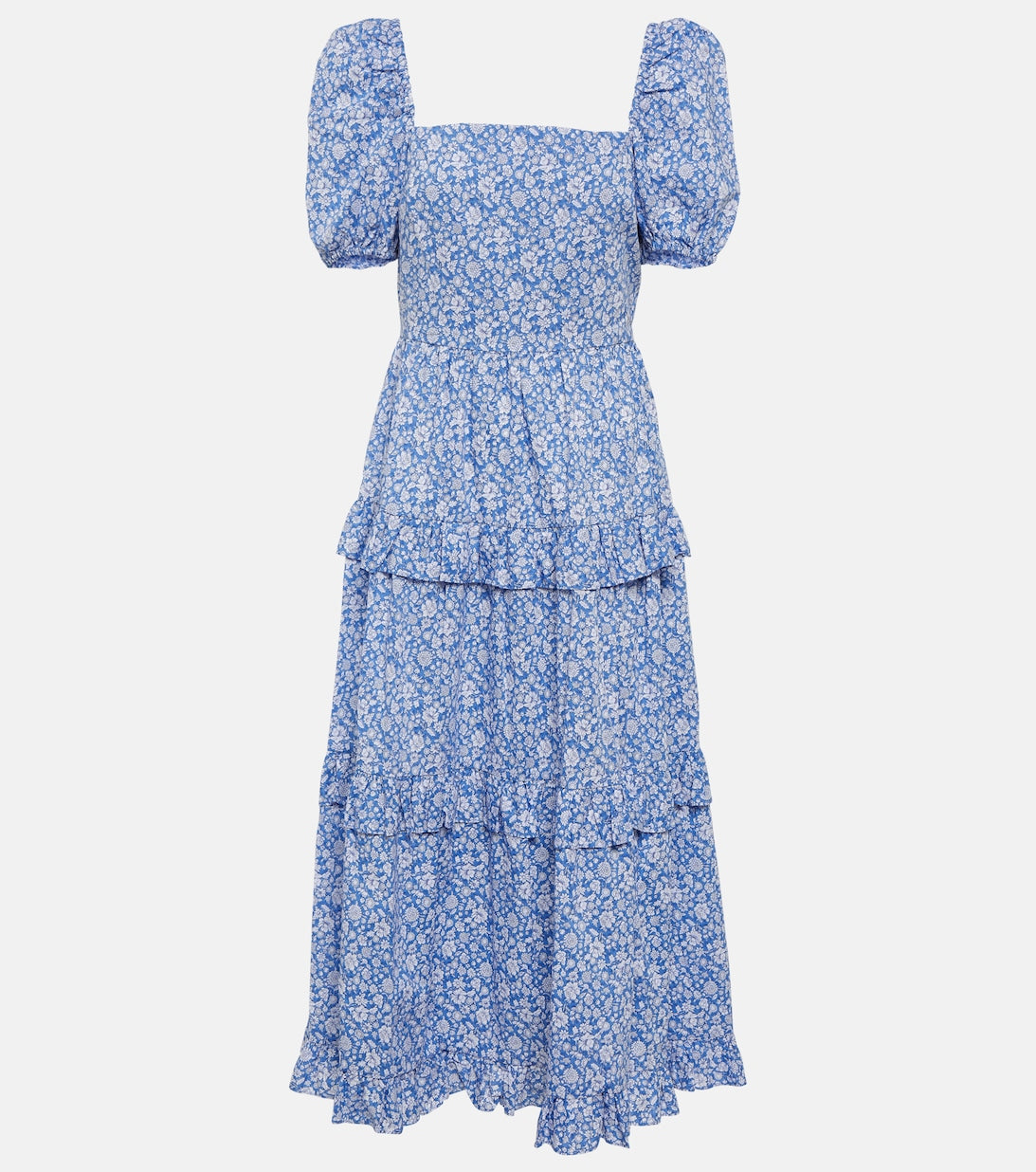 POLO RALPH LAUREN Off Shoulder Floral Cotton Maxi Dress, Blue