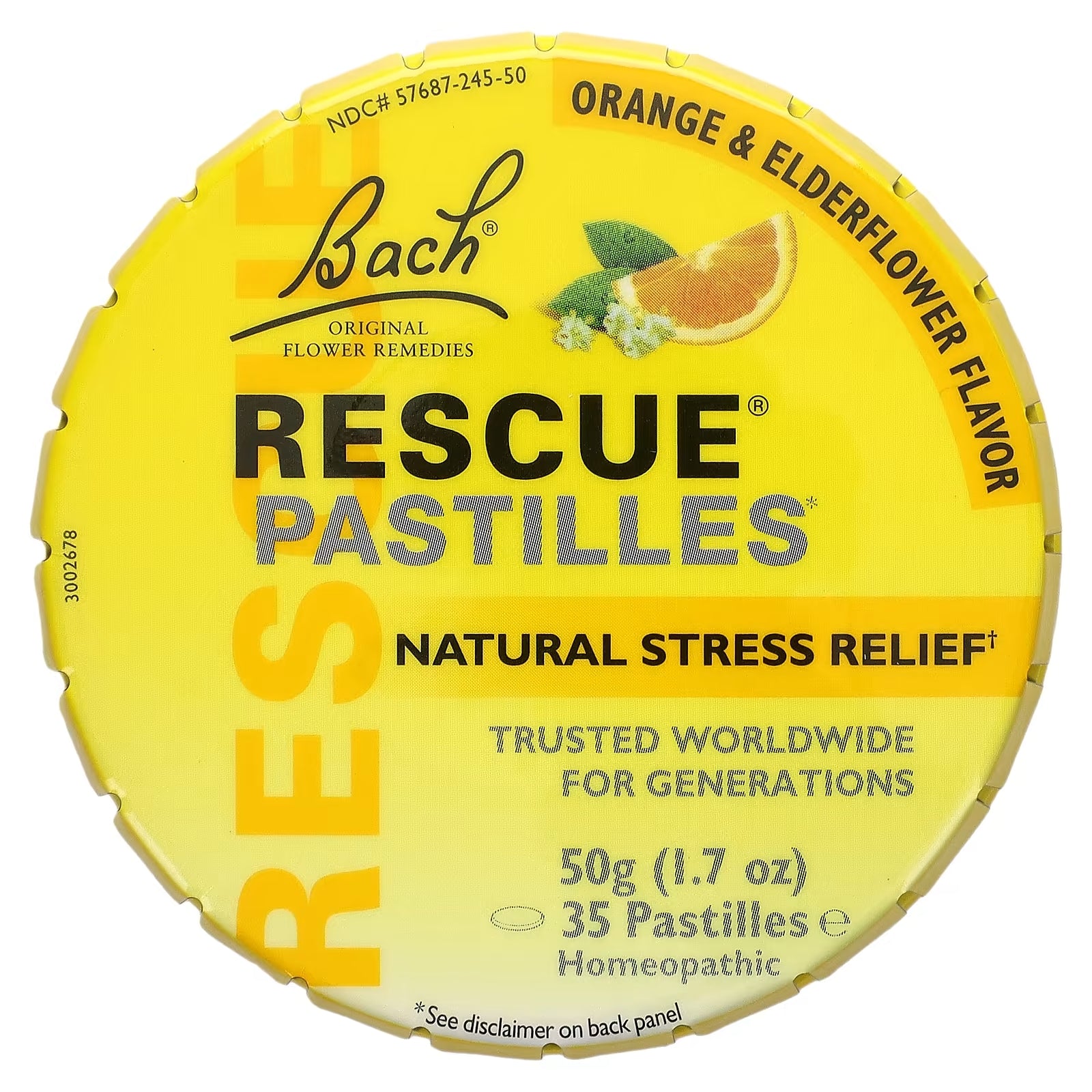 Bach Original Flower Remedies Rescue Pastilles natural stress reliever orange and elderberry 35 lozenges