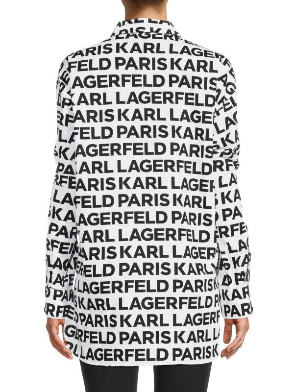 Karl Lagerfeld Paris Drop Shoulder Shirt with Logo, White/Black