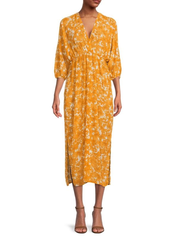 Renee C. floral chiffon midi dress, yellow