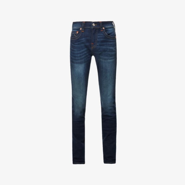 بنطلون جينز Rocco No Flap Slim Fit من قماش الدنيم القطني المطاطي True Religion، آخر المستجدات