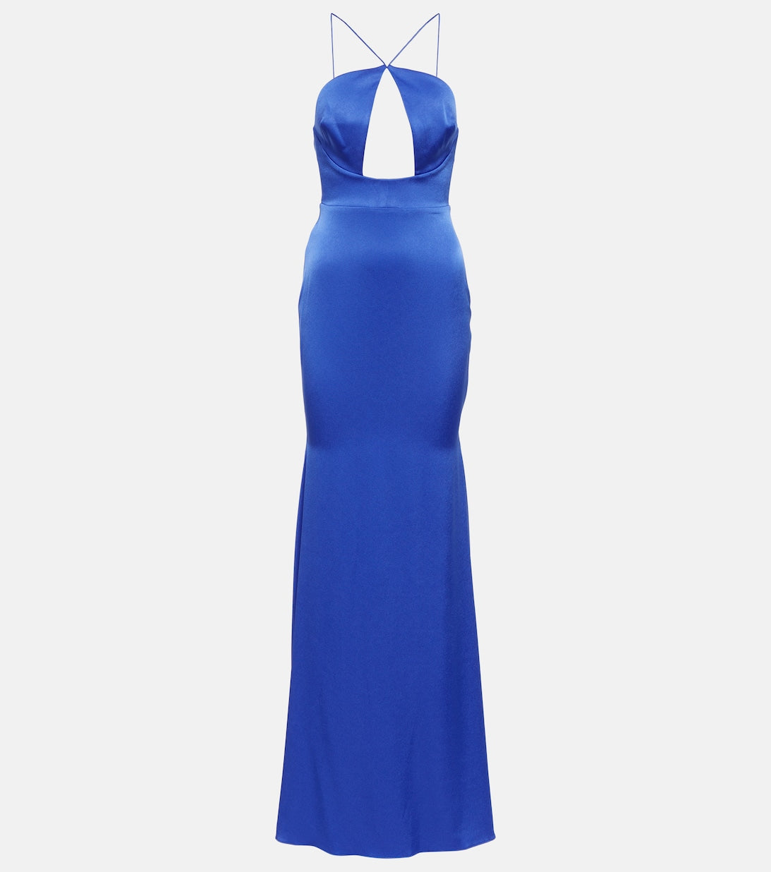 ALEX PERRY satin halterneck dress, blue