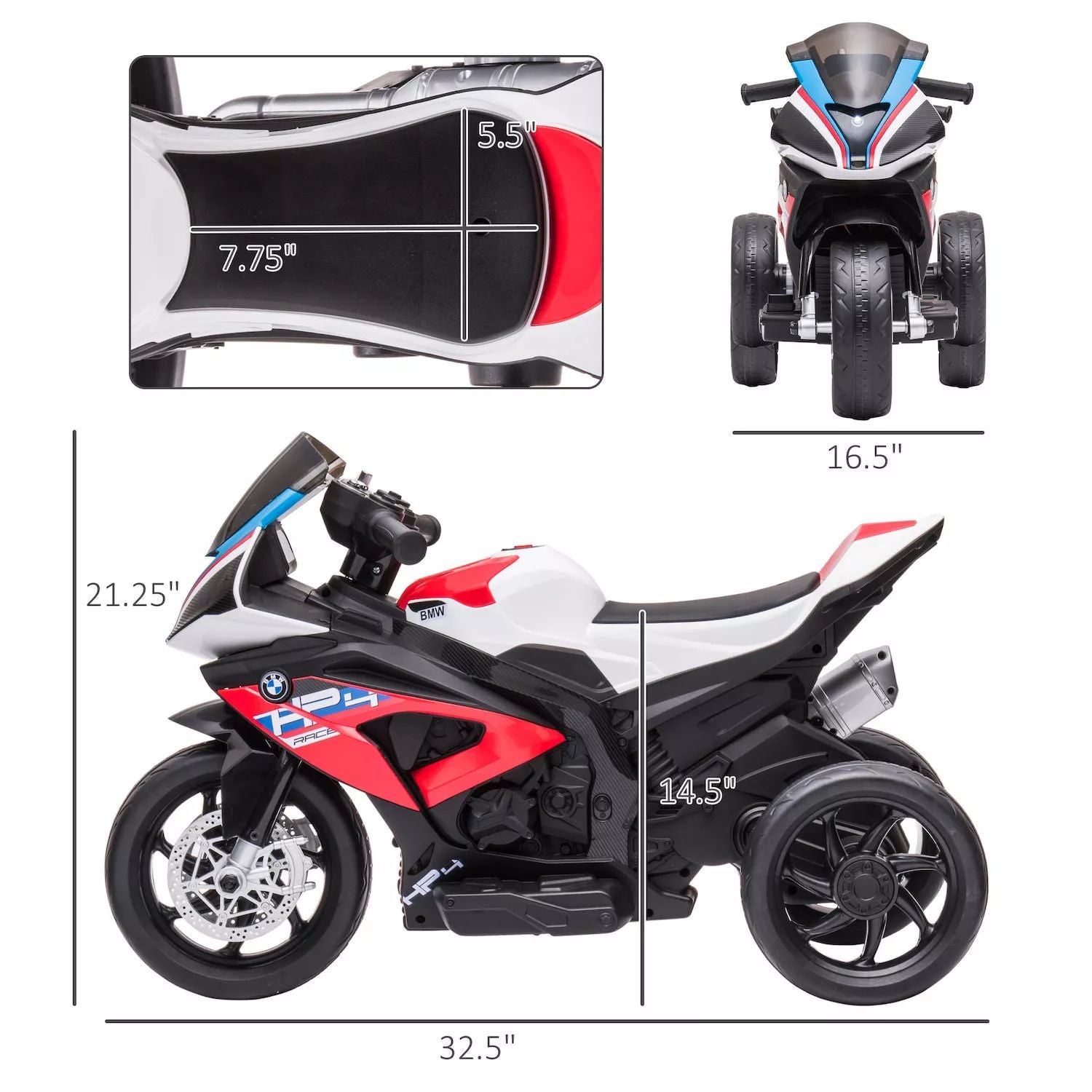 BMW HP4 Multi-Terrain children's motorcycle, licensed by Aosom for babies and children aged 1, 5 to 5 years, battery-powered off-road motorcycle mini motorcycle for children, red Aosom