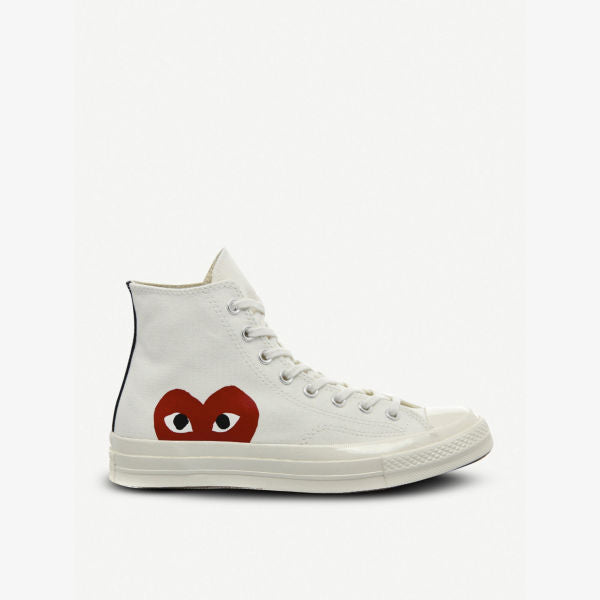 Comme des Garçons PLAY x Converse high-top sneakers in 70s Comme des Garçons fabric, beige