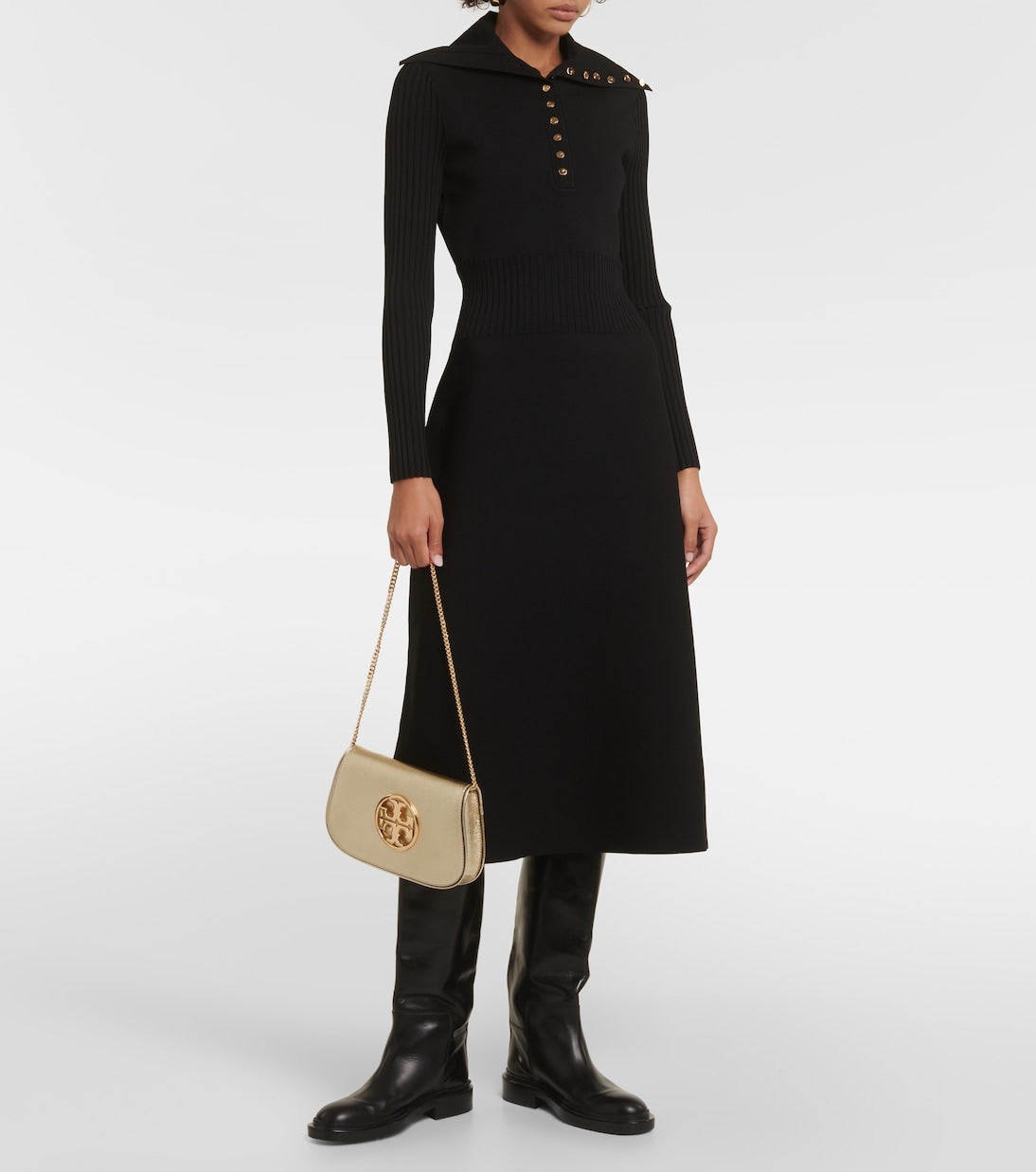 Tory Burch Polo Sweater Dress, Black