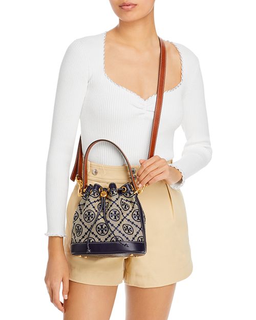 Tory Burch T Monogram Jacquard Bucket Bag in Blue