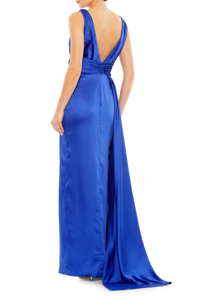 Satin Split Waist Dress with Mac Duggal Ties, Royal