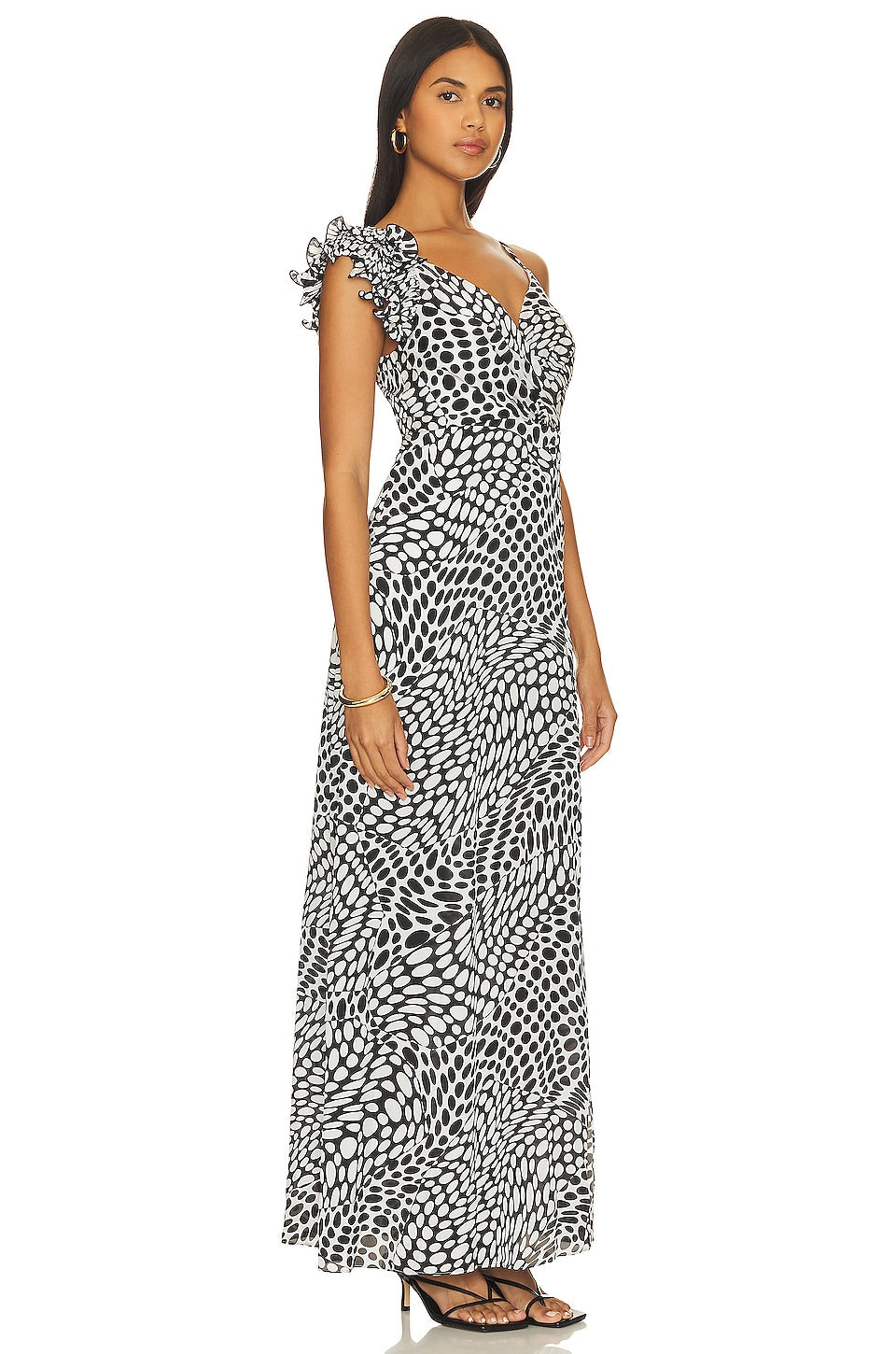 BCBGMAXAZRIA Long Printed Evening Dress, Black Combo