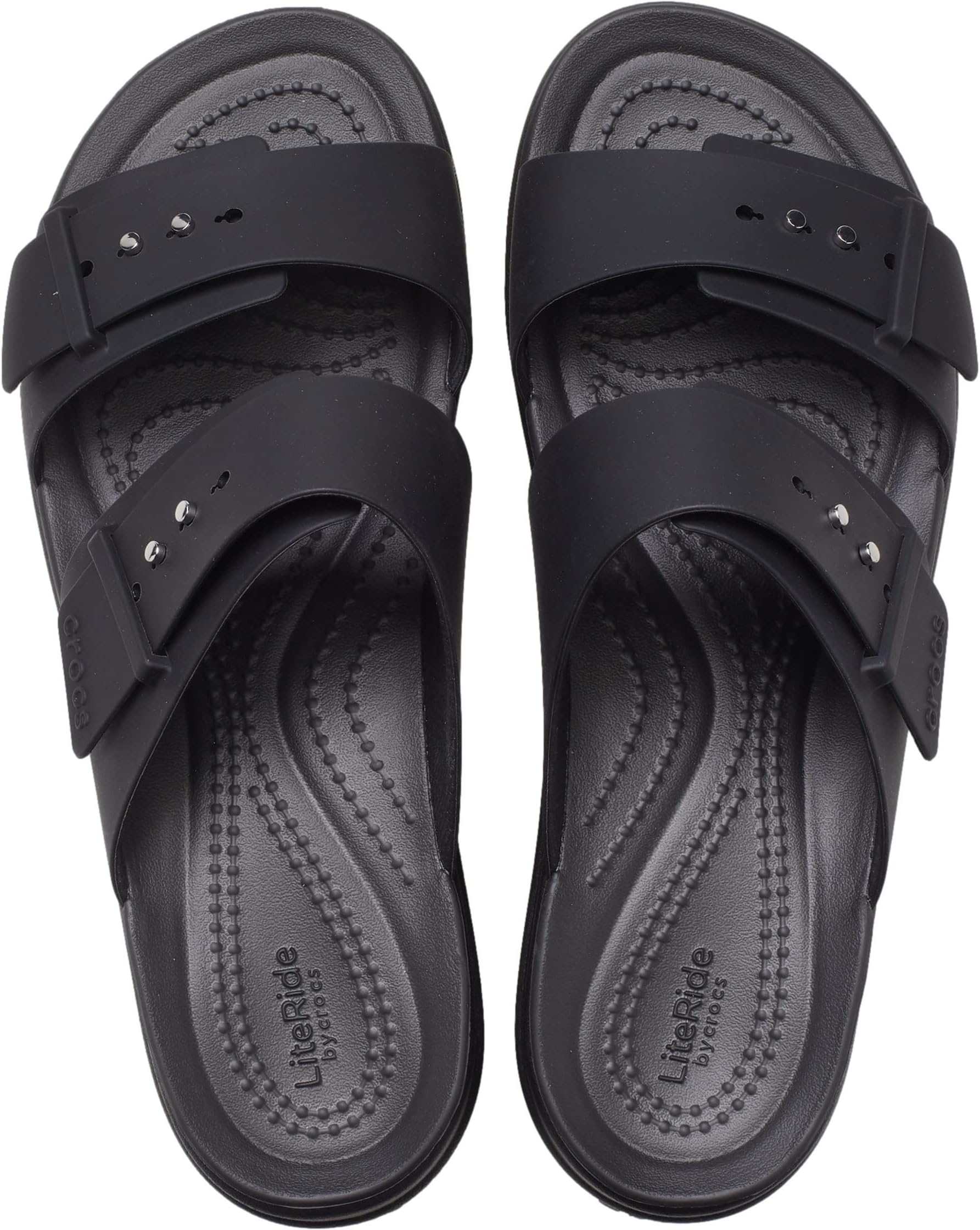 Brooklyn Buckle Low Wedge Crocs Flat Sandals, Black