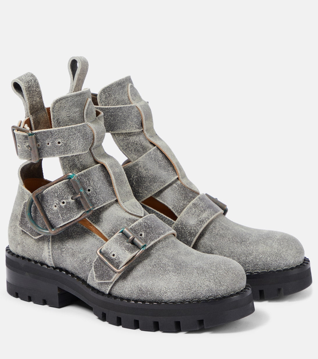 Vivienne Westwood Cutout Leather Ankle Boots, Gray