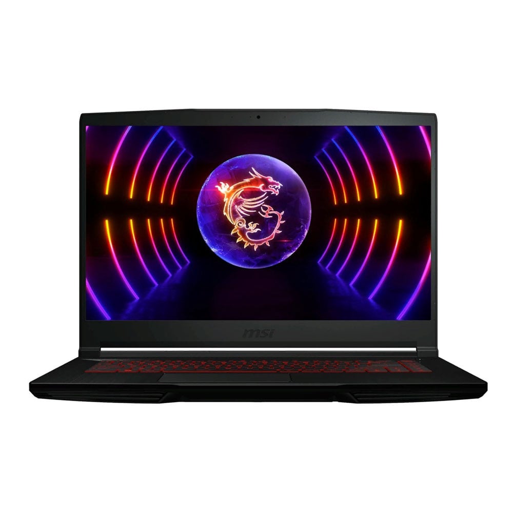 كمبيوتر محمول للألعاب MSI Thin GF63 مقاس 15 بوصة، شاشة FHD، 8 جيجابايت/1 تيرابايت، معالج i5-12450H، RTX 2050، 144 هرتز، لوحة مفاتيح إنجليزية سوداء