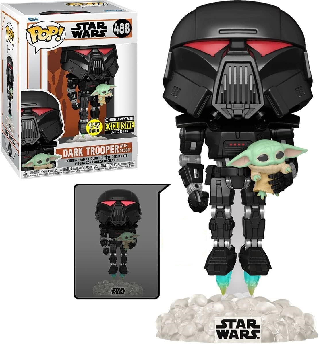 Funko POP! Star Wars: The Mandalorian - Dark Trooper Holding Grogu Glow-in-The-Dark Exclusive