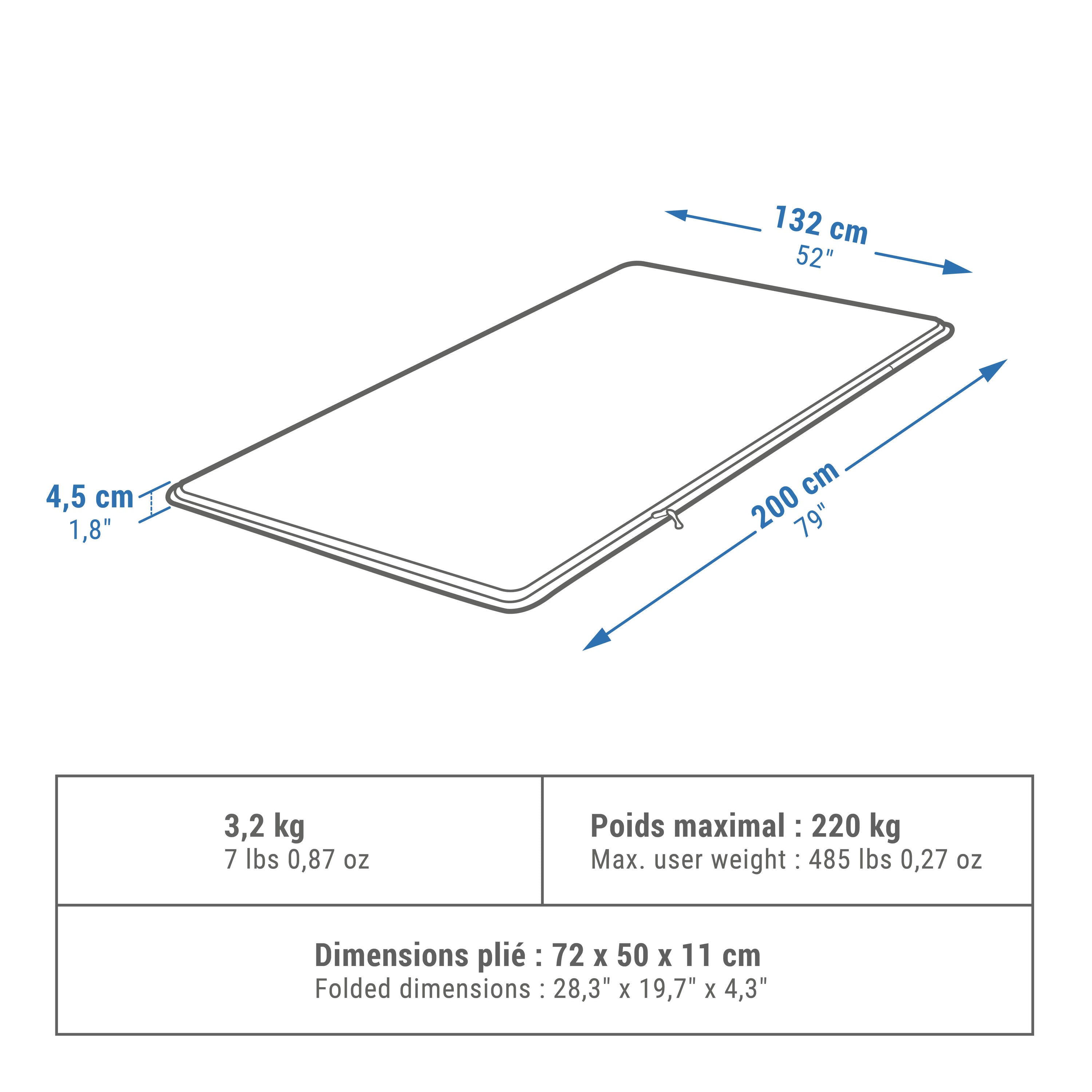 Quechua self-inflating mattress for camping 2-seater 132 cm Comfort